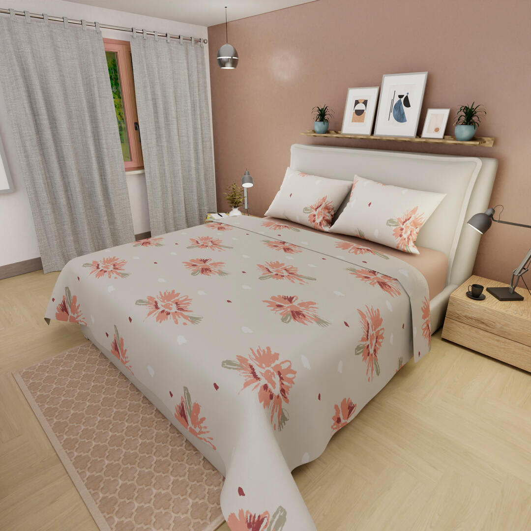 Juegos De Sabanas Tendenza Ajustable Palo De Rosa Sobresabana Beige Flores Confortable