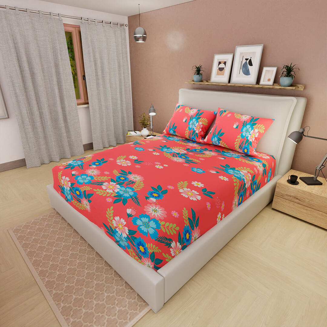 Sabana Ajustable Floral Fondo Salmón