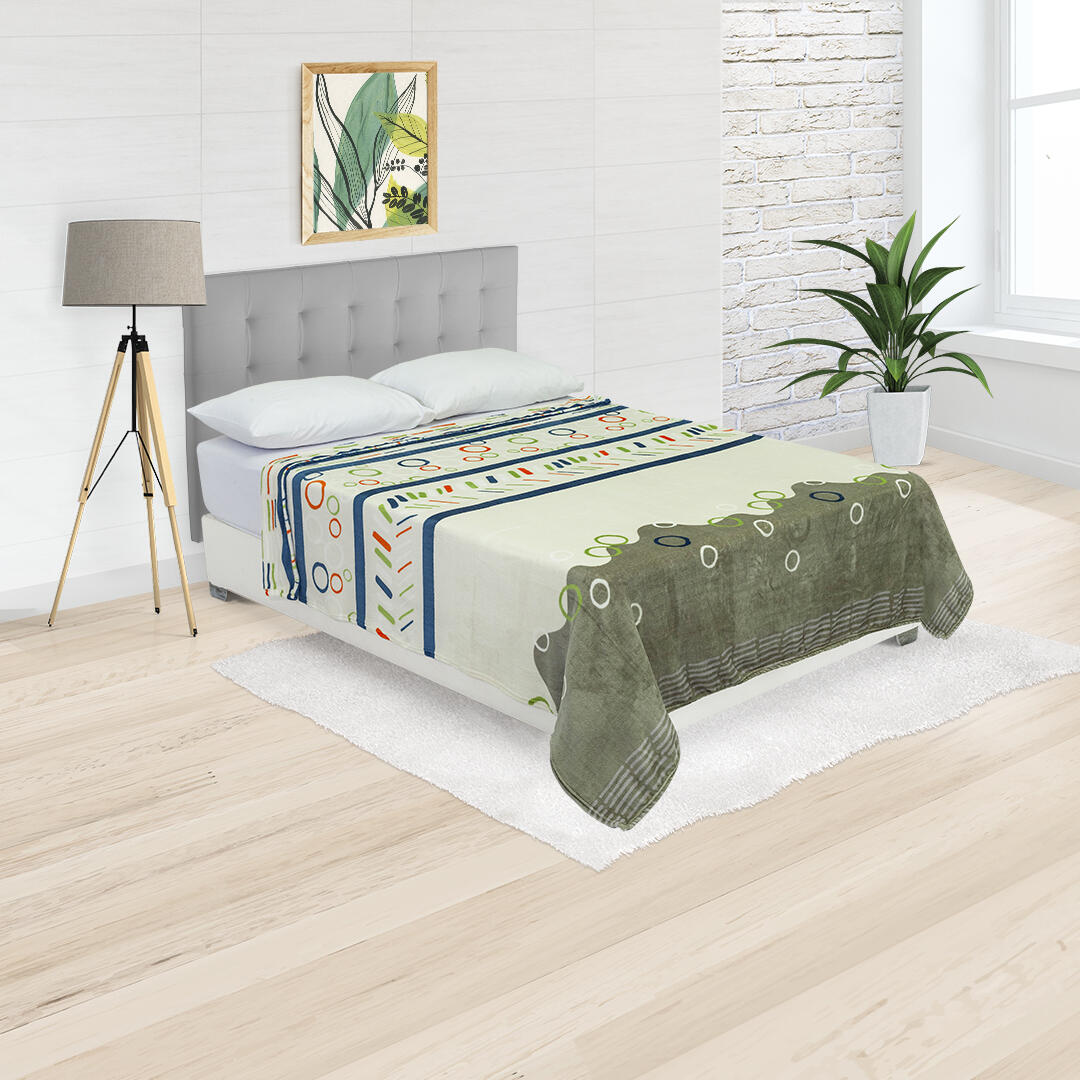 Cobija Piel De Durazno Verde Lineas Blancas Suave