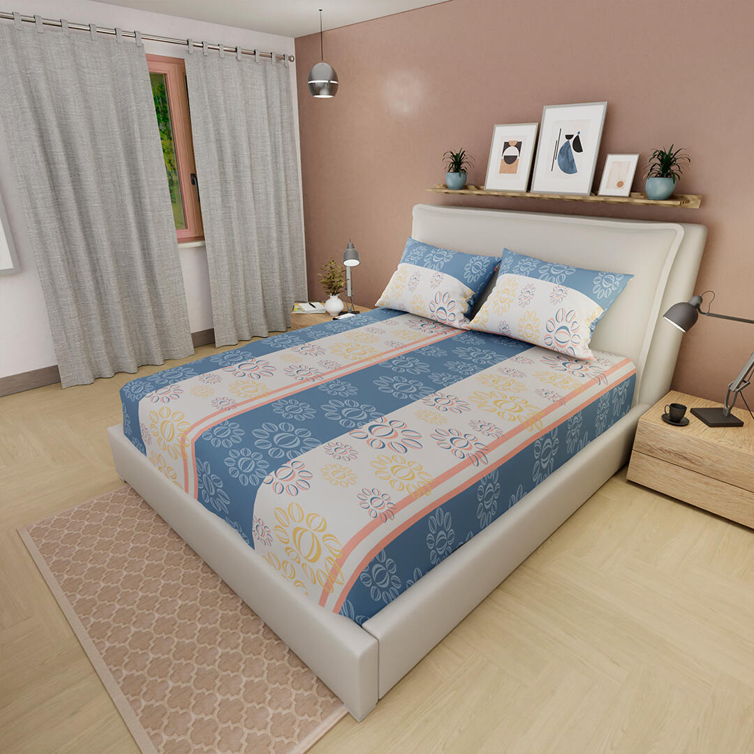 Sábana Ajustable Estampado Flores De Verano Fondo Lila Con Blanco Práctica