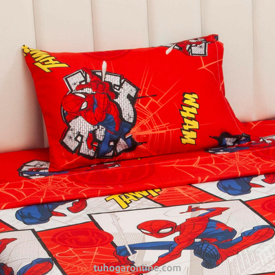 Juego De Sábana Con Cortina Disney Rojo Spiderman Estampados Animados