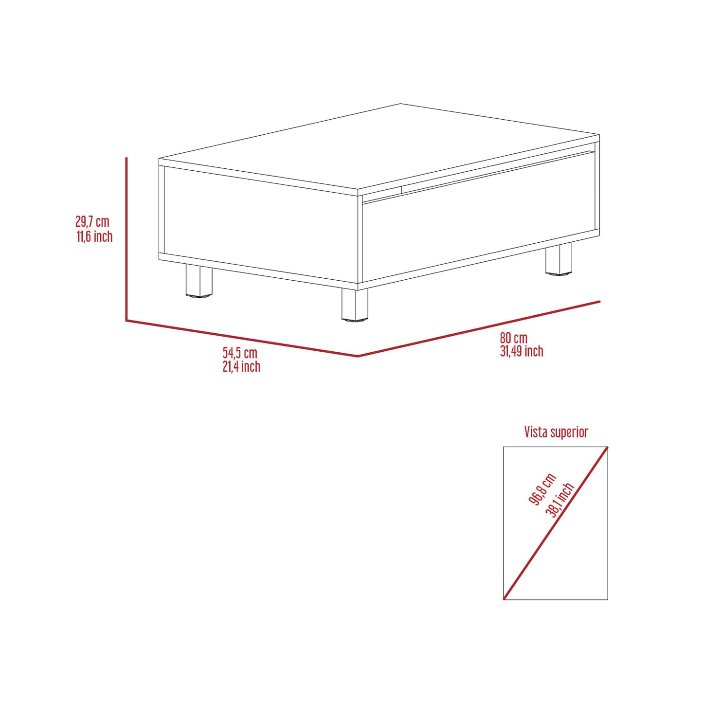 Mesa De Centro Funcional 5G-2 (1C) Milan+Wengue 29.7X80X54.5 Cm