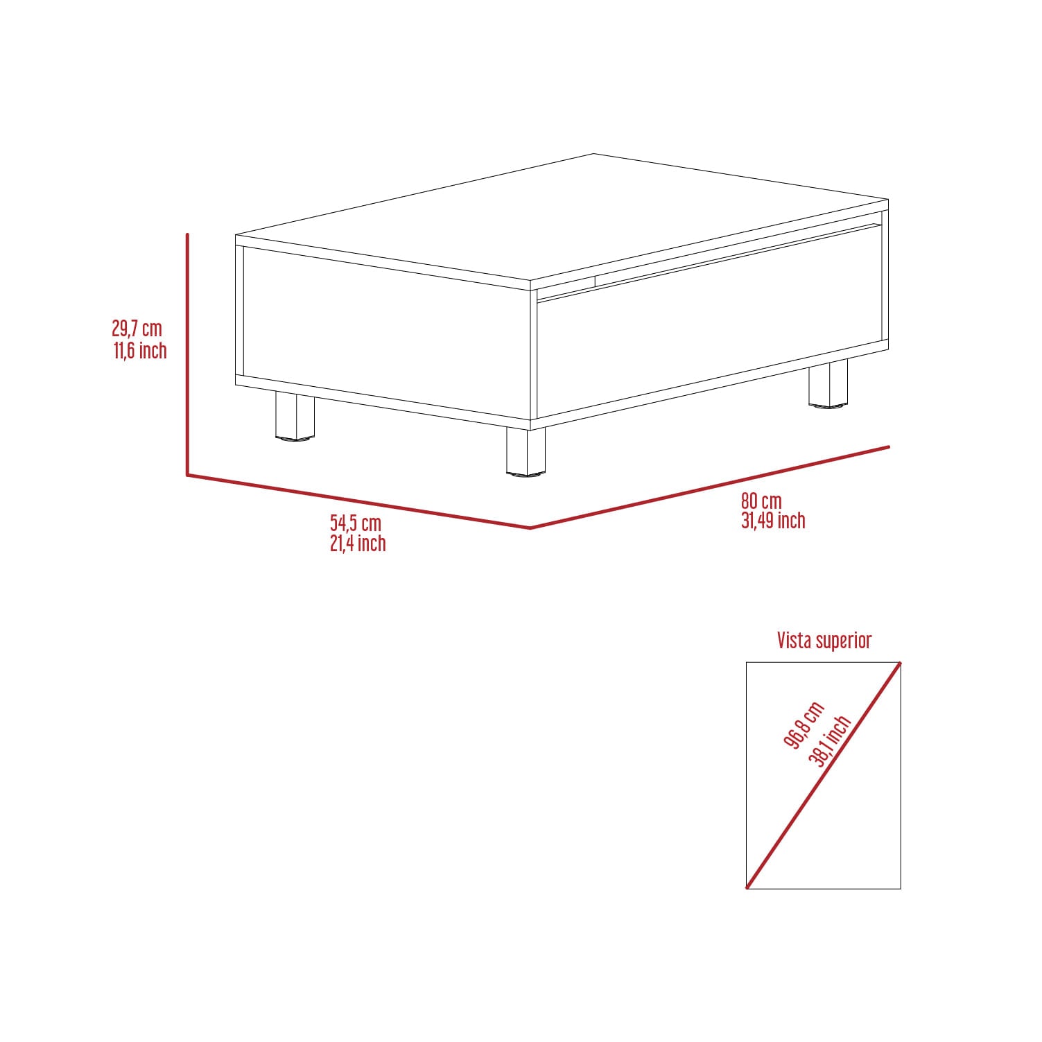 Mesa De Centro Funcional 5G-2 (1C) Milan+Wengue 29.7X80X54.5 Cm