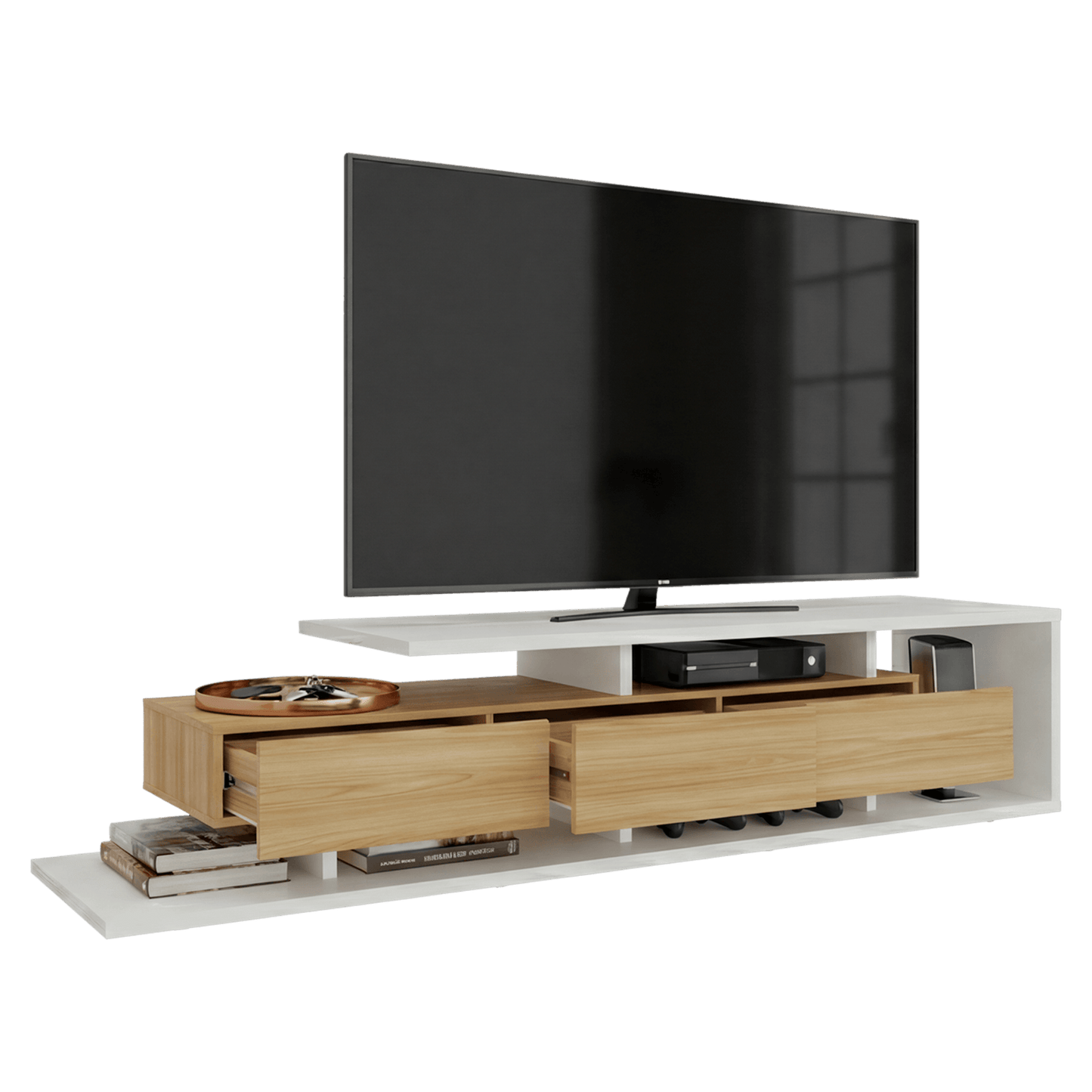 Rack De Tv Quito 44X200X50 Rta Blanco Mqz Fresno