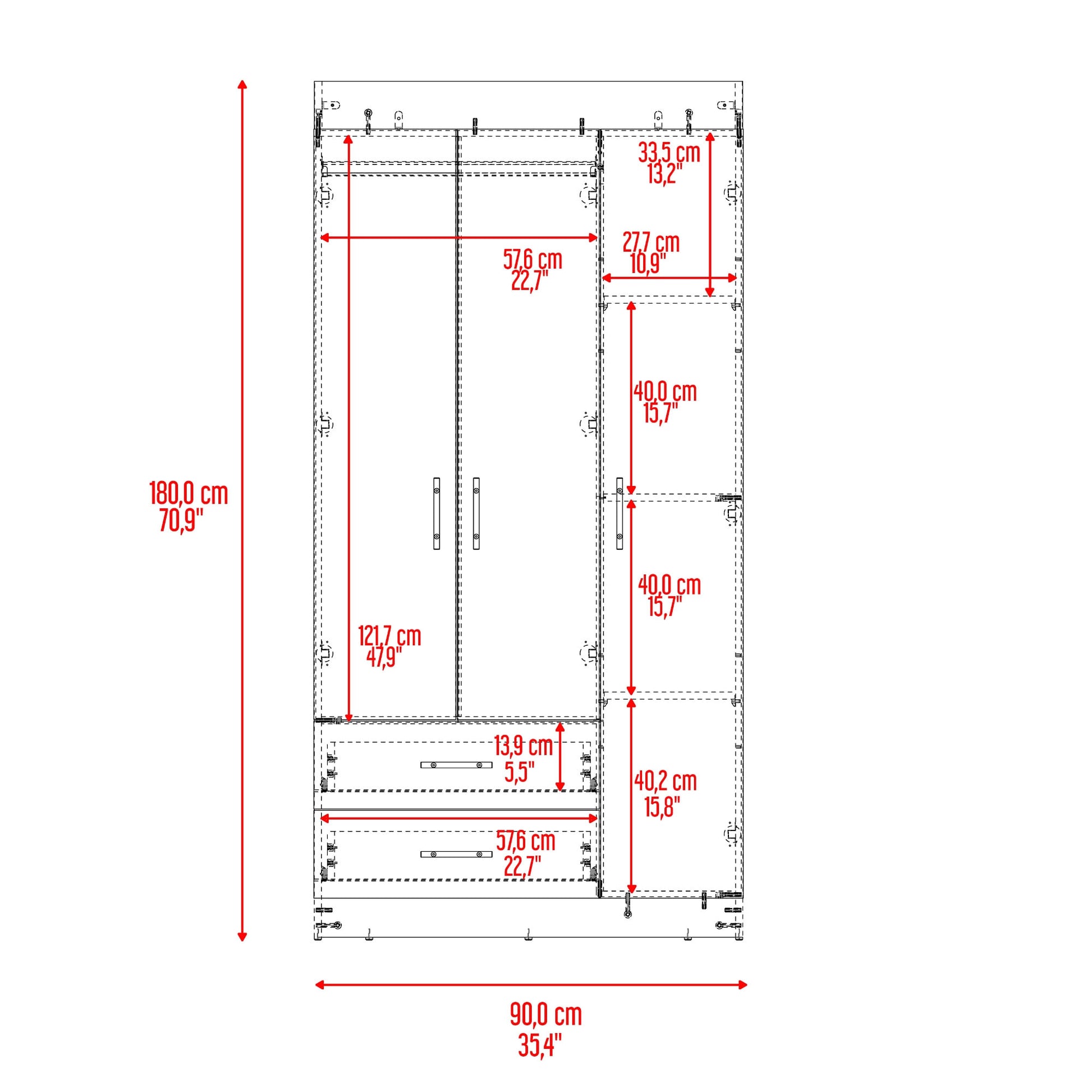 Closet Houston 3 Puertas 2 Cajones 180X90X47 Rta Cartagena Wengue