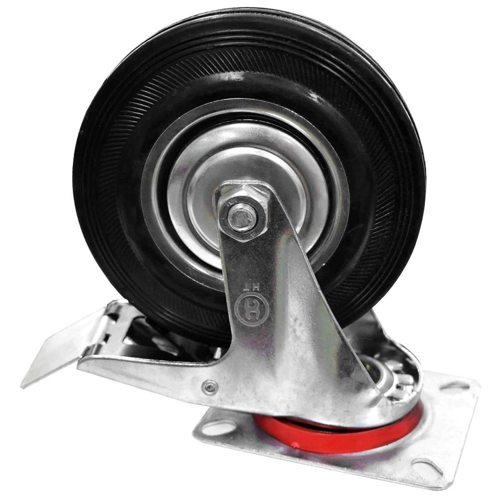 Rodachines 5 Plano Negro Caucho Con Freno Y Rin 125Mm 150Kg Individual Ht80419