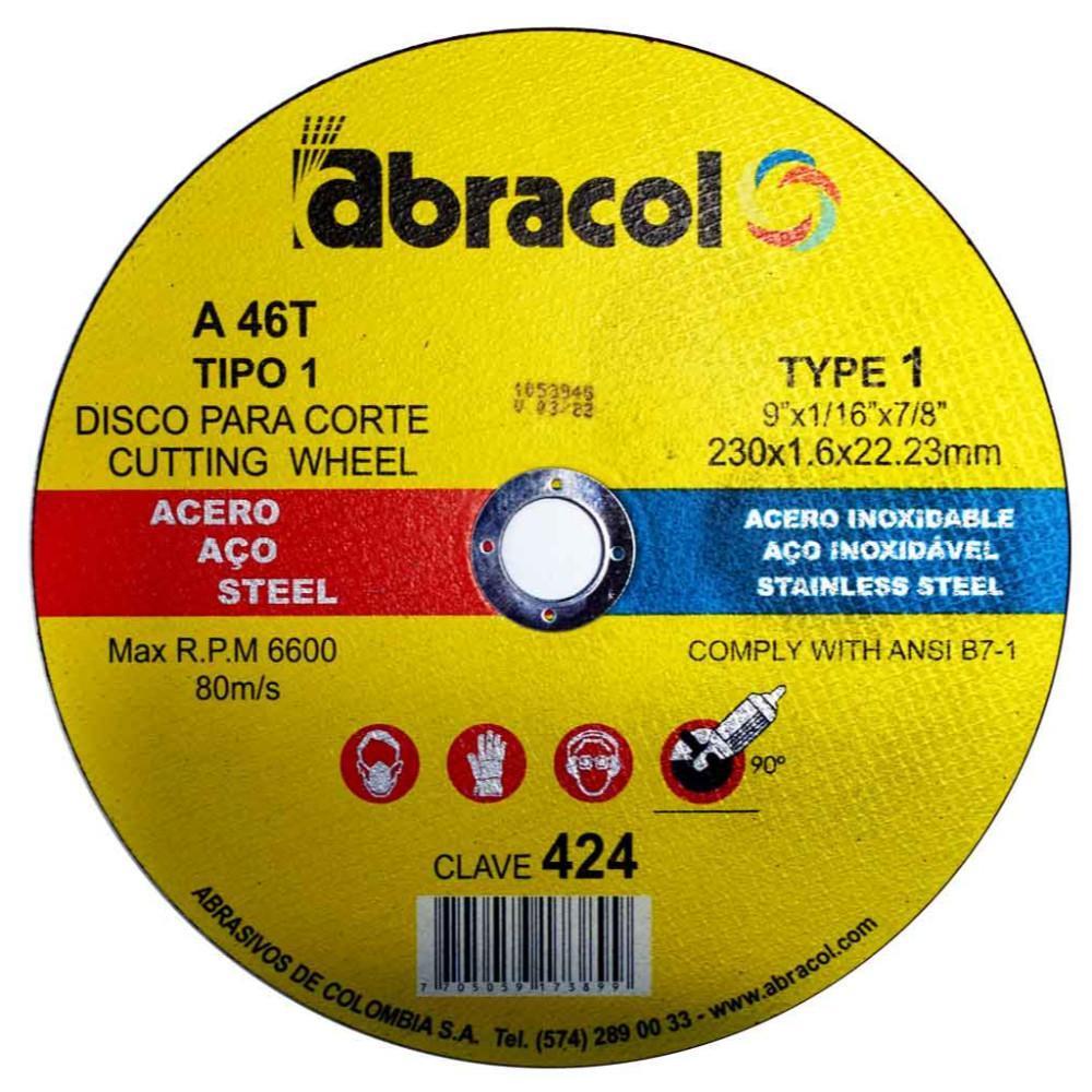 Disco Abracol Amarillo Corte Metal 9 Dt1 230X16X2223Mm Clave 424 6094 Abd2A0046094