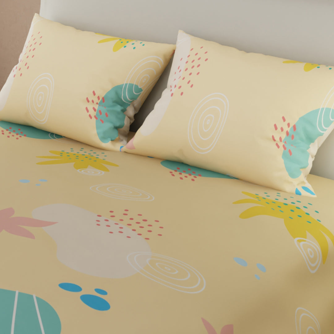 Juego De Sábanas Microfibra Suavizada Paraíso Amarillo Tropical