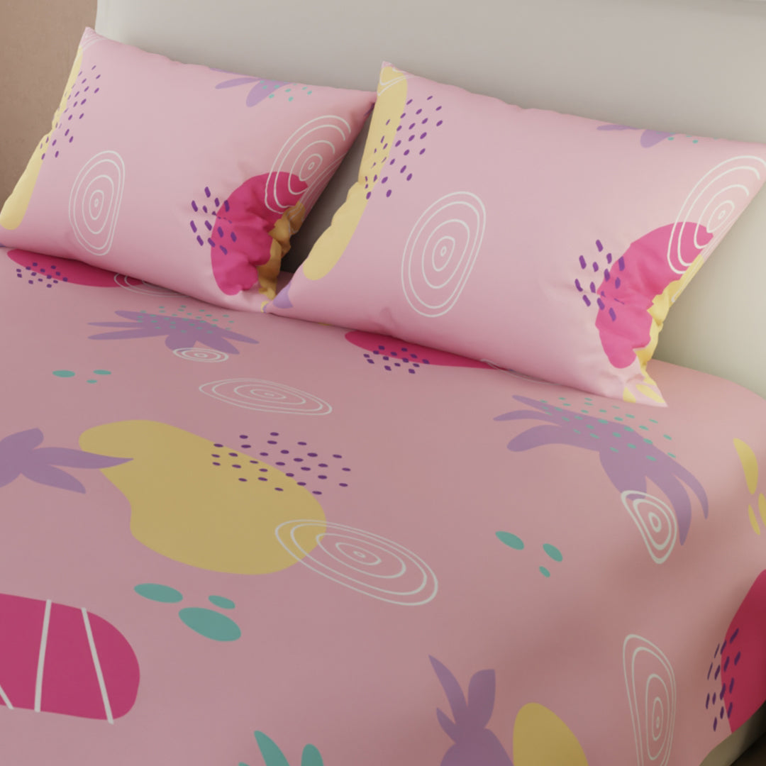 Juego De Sábanas Microfibra Suavizada Paraíso Rosa Tropical