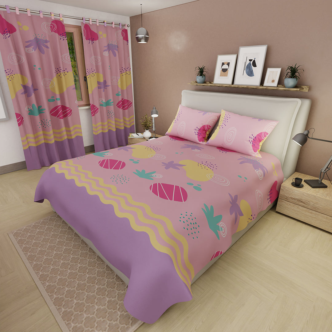 Juego De Sábanas Microfibra Suavizada Paraíso Rosa Tropical