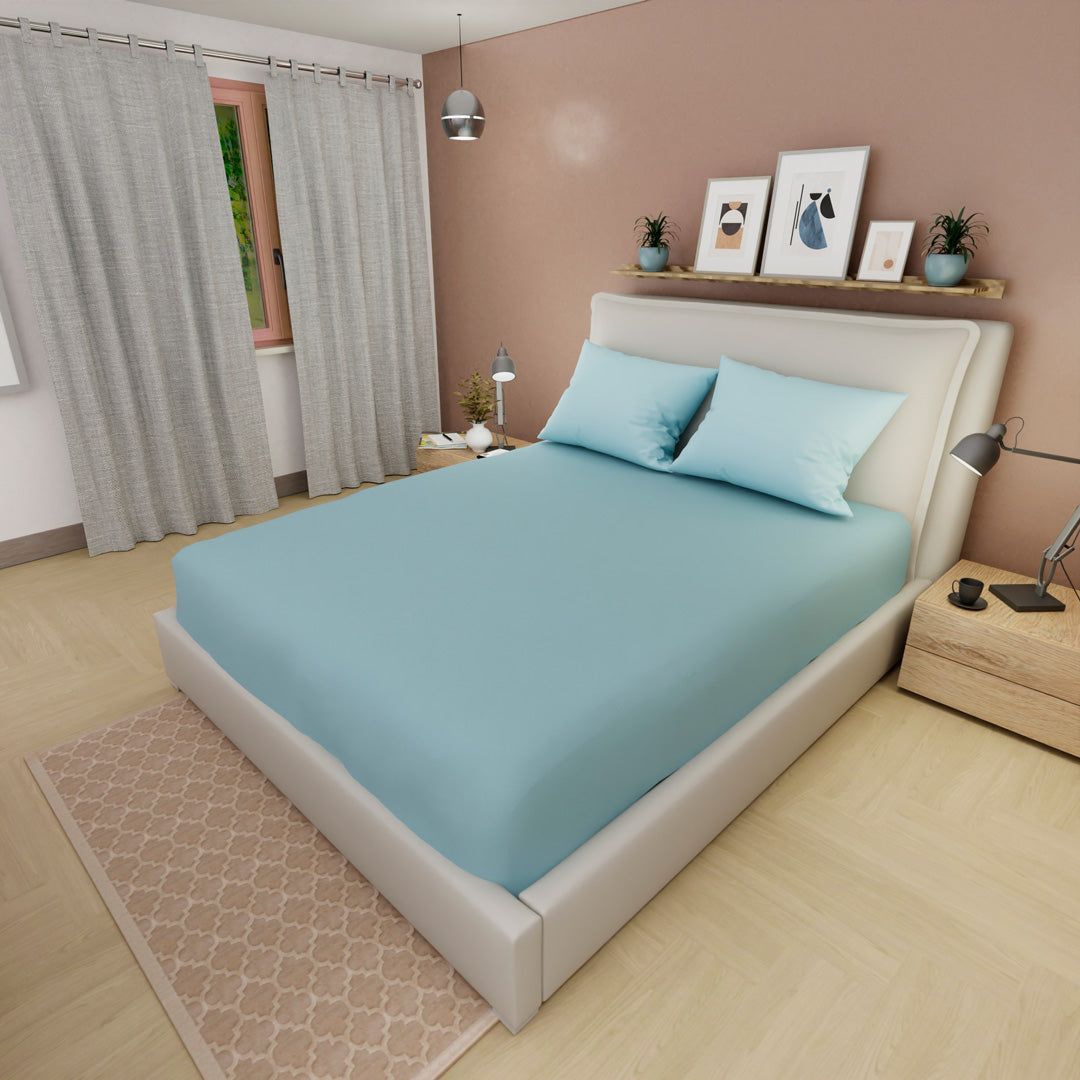 Sábana Ajustable Unicolor Microfibra Suavizada Azul Confortable