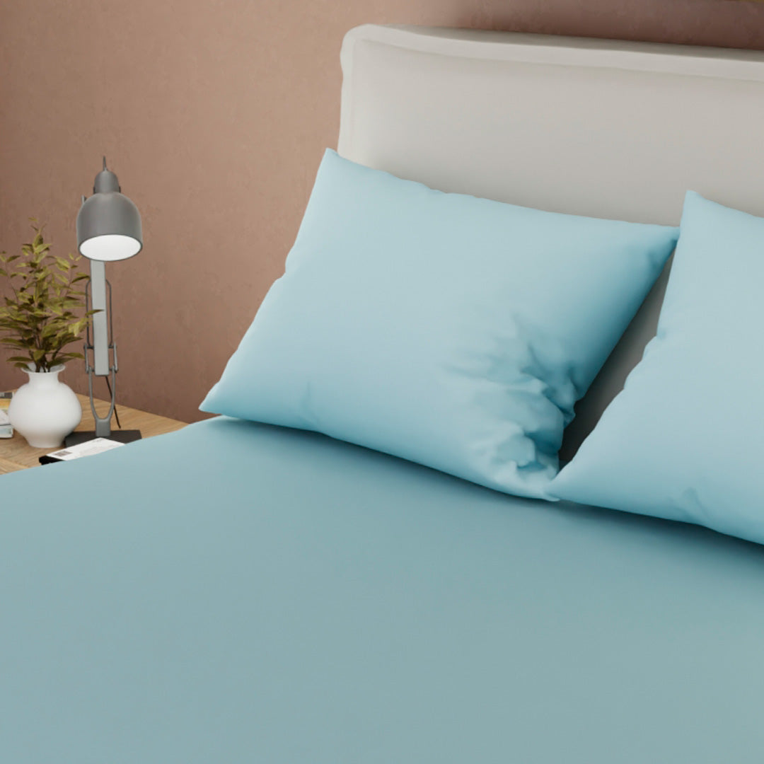 Sábana Ajustable Unicolor Microfibra Suavizada Azul Confortable