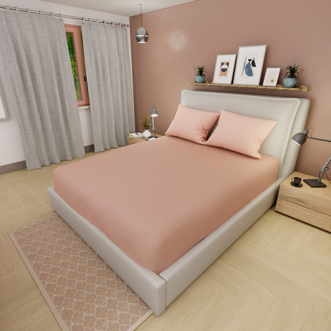 Sábana Ajustable Unicolor Microfibra Suavizada Durazno Confortable
