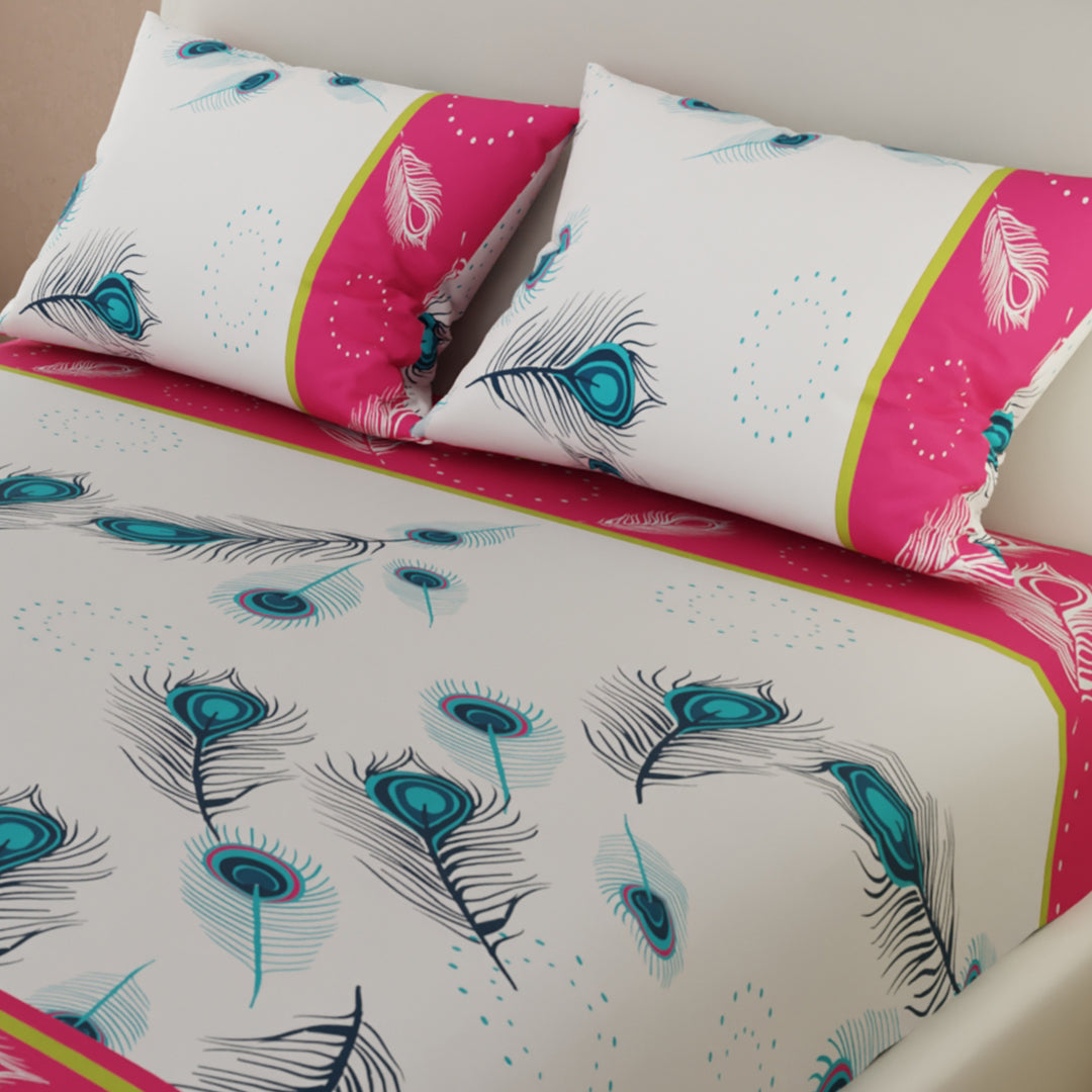 Sábana Ajustable Plumas Del Alba Fucsia