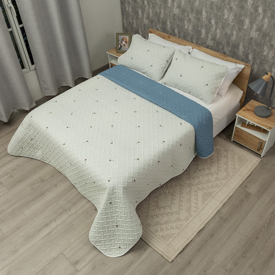 Cubrelecho Termosellado Doble Faz Cotton Sense Palm Stars Textura Azul
