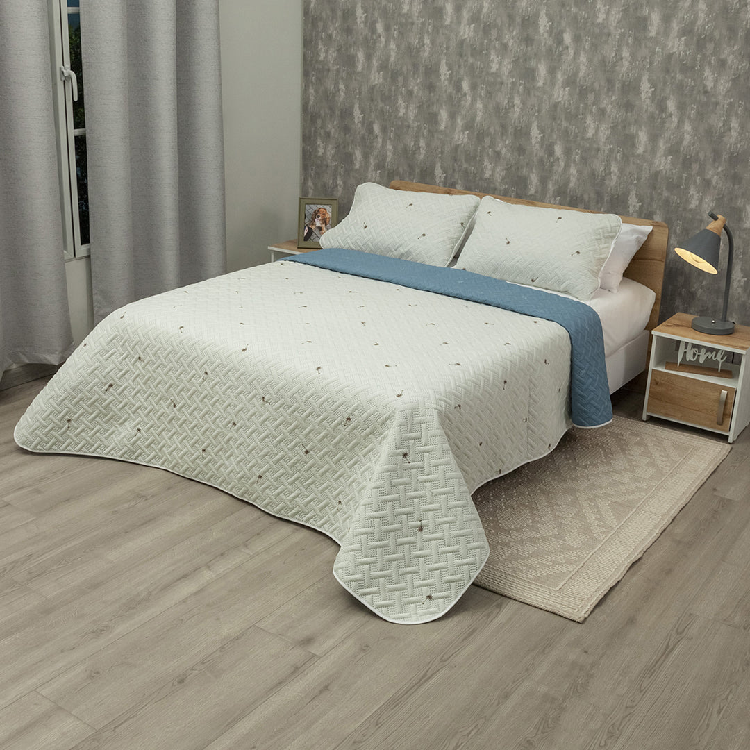 Cubrelecho Termosellado Doble Faz Cotton Sense Palm Stars Textura Azul