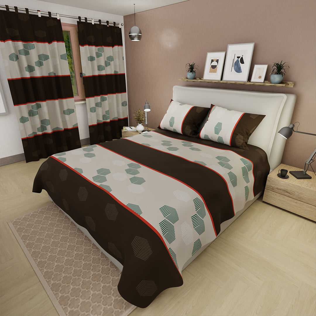 Juego De Sábanas Con Cortinas Geocomfort Amarillo Y Café