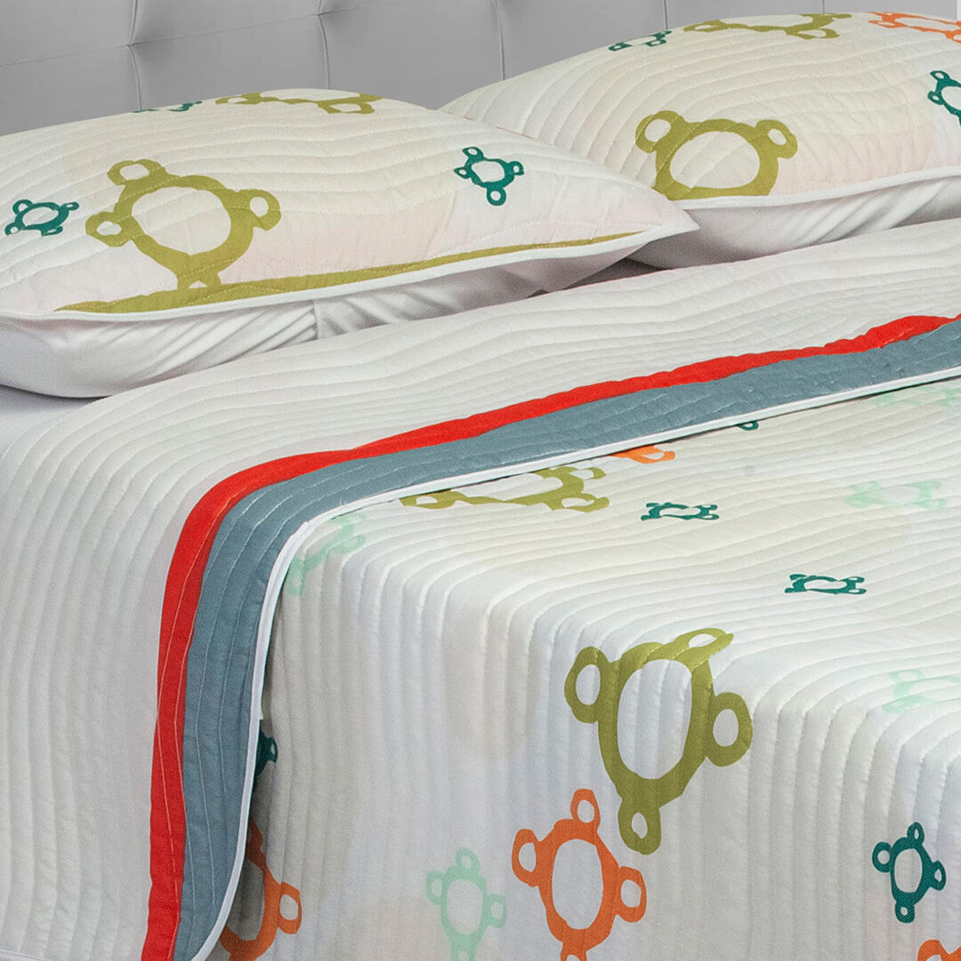 Cubrelecho Estampado Prensado Doble Faz Blanco Círculos