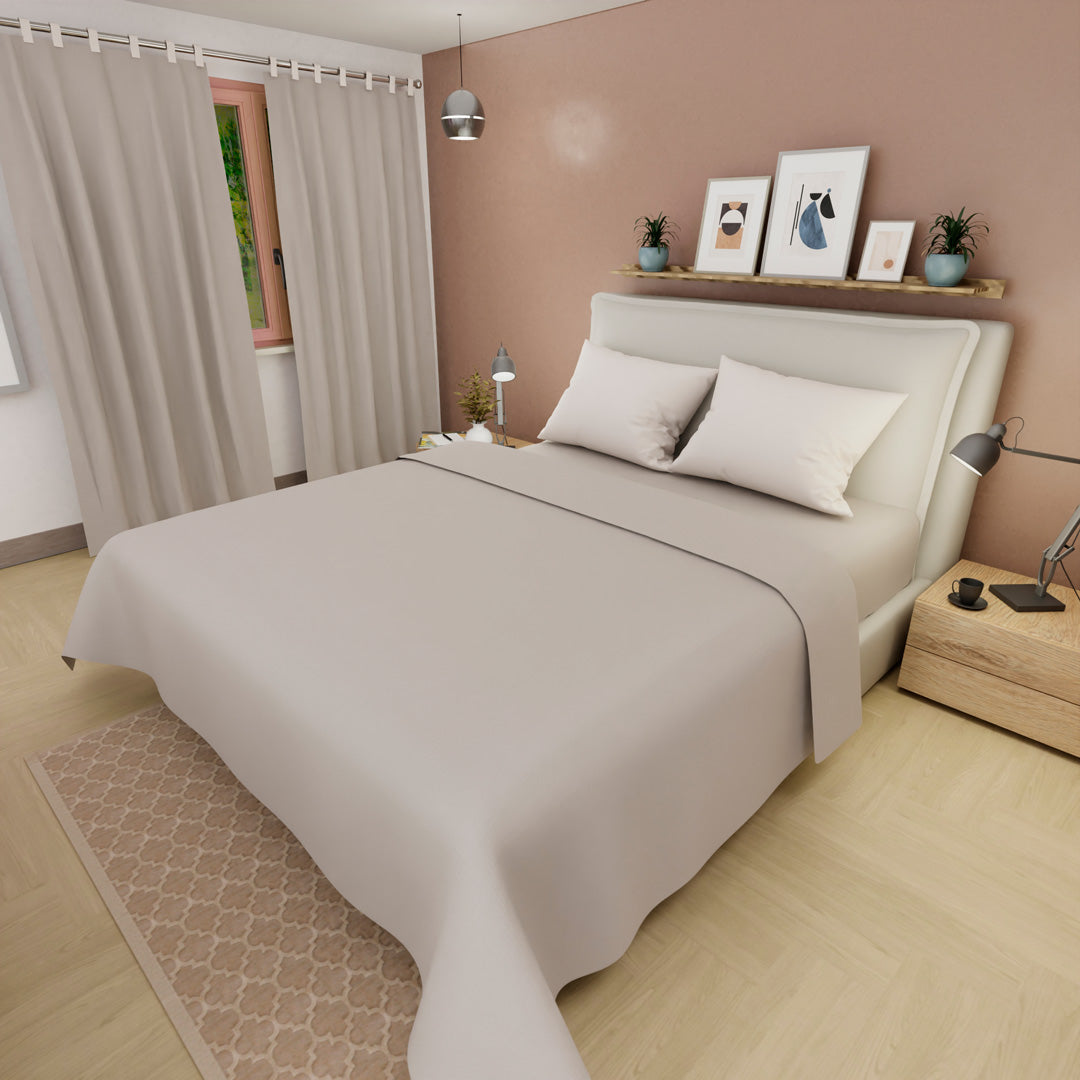 Juego De Sabanas Con Cortina Crema Confortable