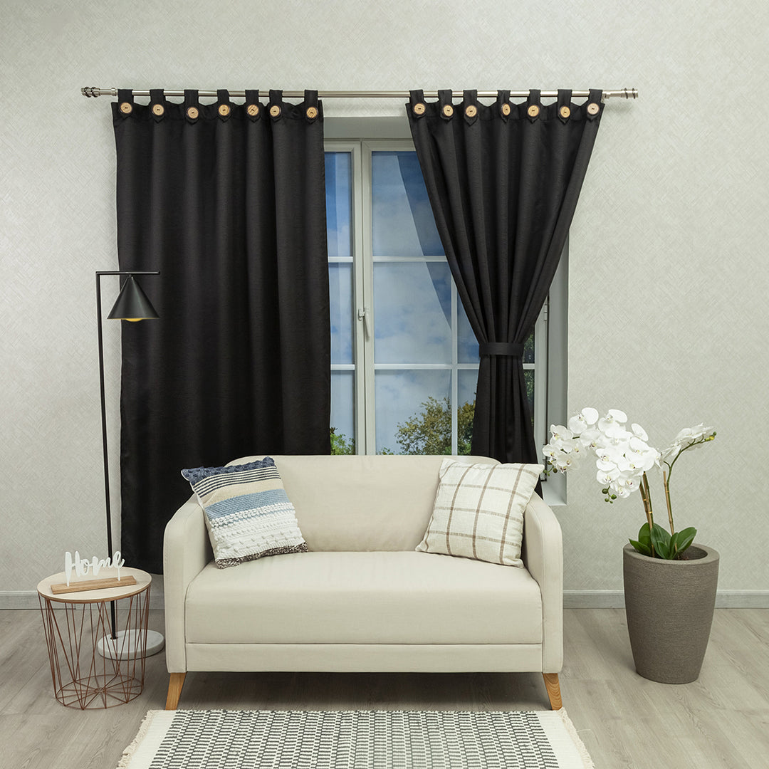 Cortina Black Out Anti-Luz Baltica Boton Negra Aislantes