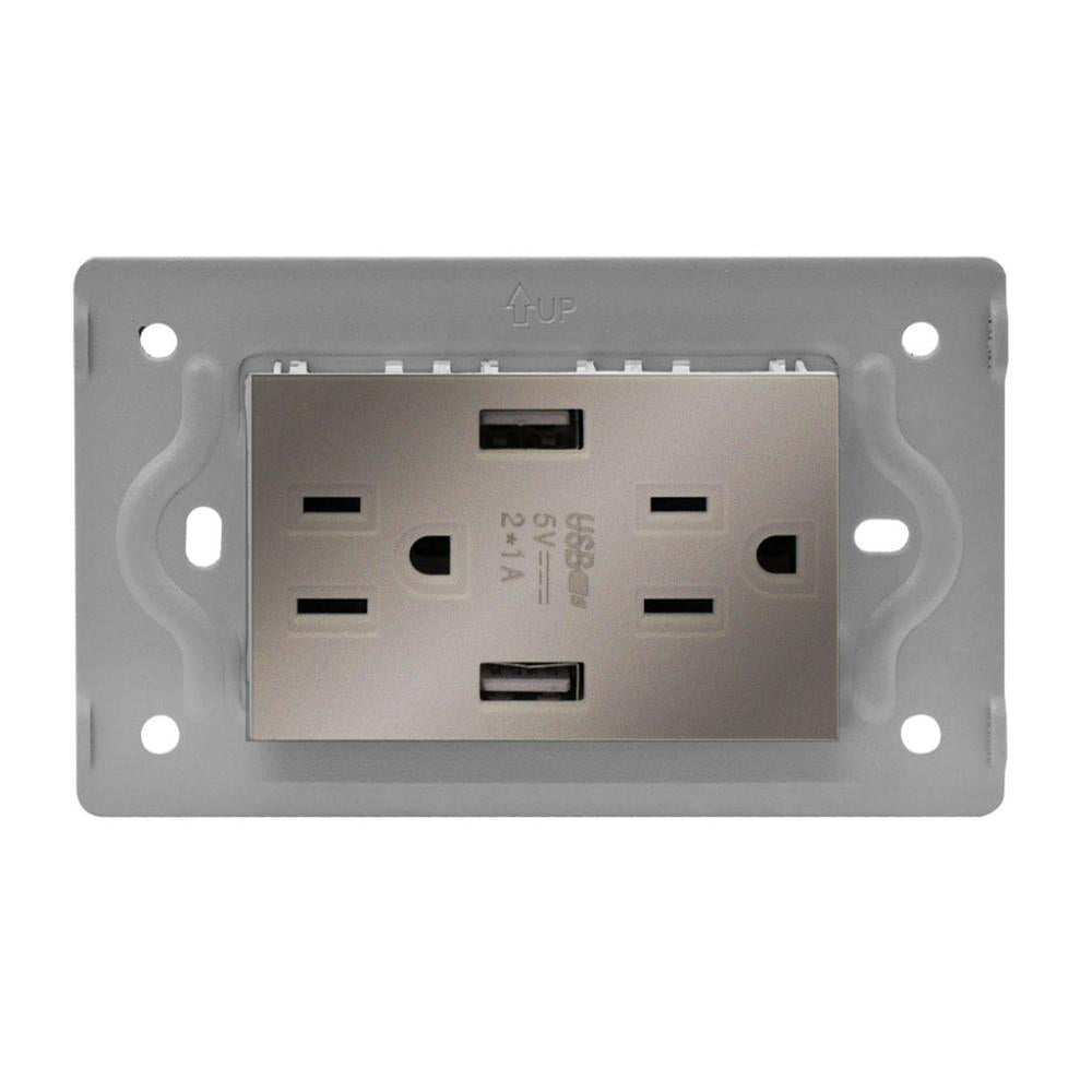 Toma Doble  2 Usb Luxor Gris Intercambiable Sin Tapa Duke Energy V3032