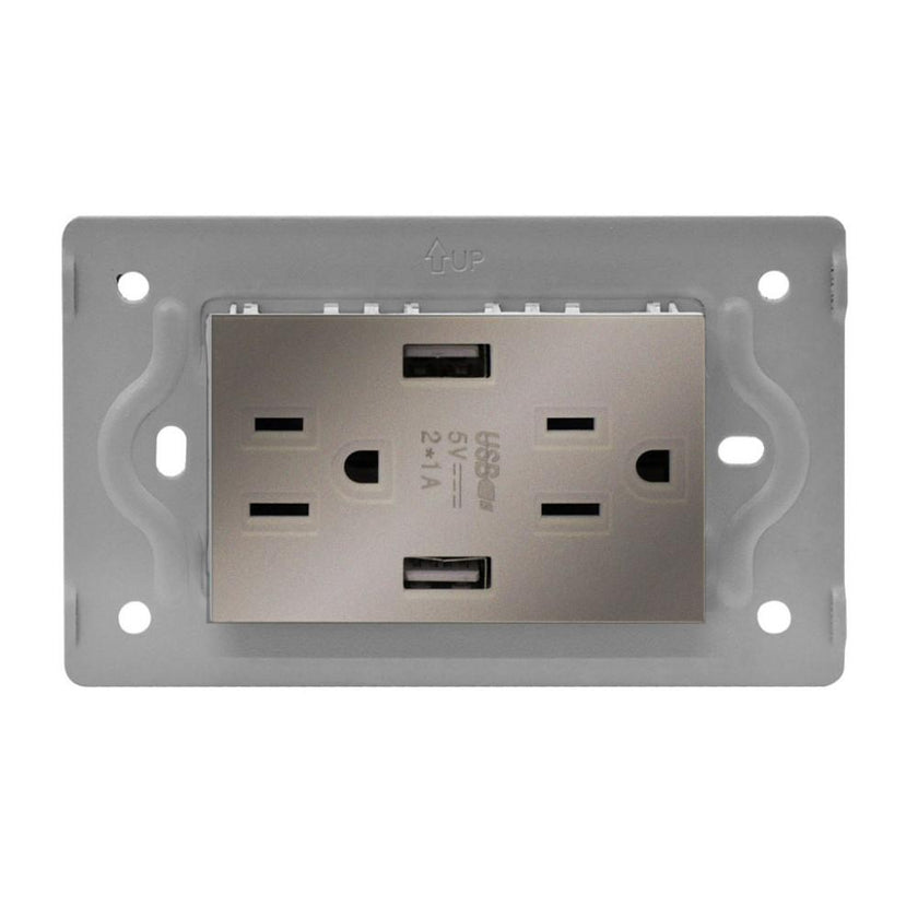 Toma Doble  2 Usb Luxor Gris Intercambiable Sin Tapa Duke Energy V3032