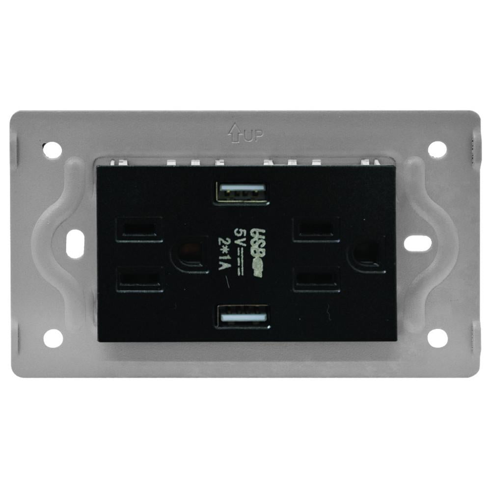 Toma Doble  2 Usb Luxor Negra Intercambiable Sin Tapa Duke Energy V17032