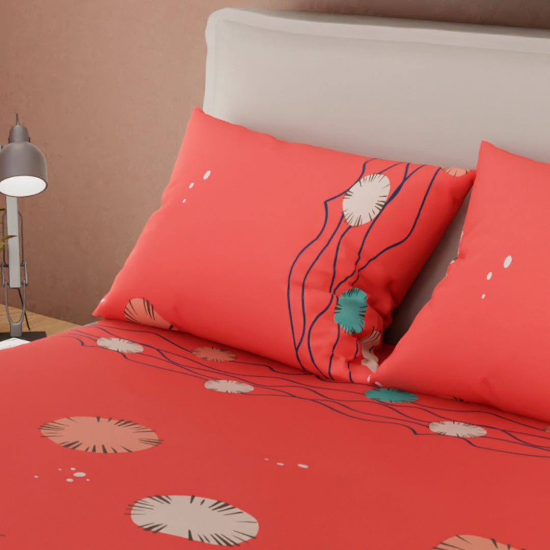 Juego De Sábanas Microfibra Suavizada Destellos De Vida Salmon
