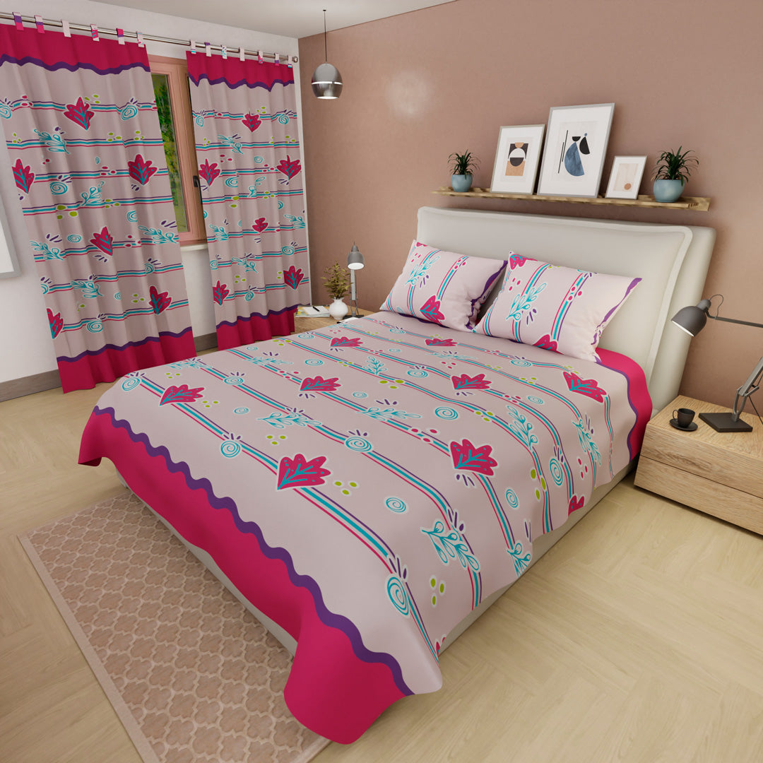 Juego De Sábanas Microfibra Suavizada Armonía Floral En Fucsia