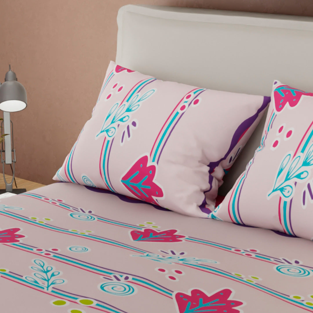 Juego De Sábanas Microfibra Suavizada Armonía Floral En Fucsia