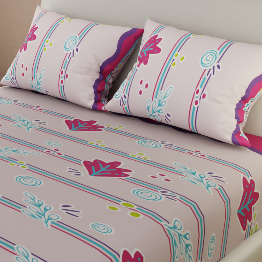 Sábana Ajustable  Armonía Floral En Fucsia