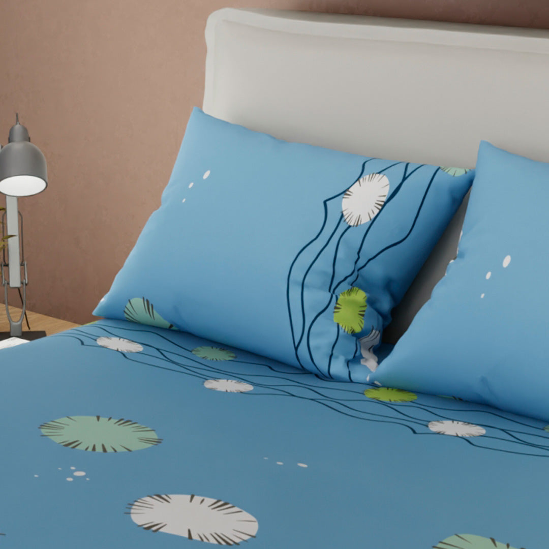 Juego De Sábanas Con Cortinas  Destellos De Vida Azul