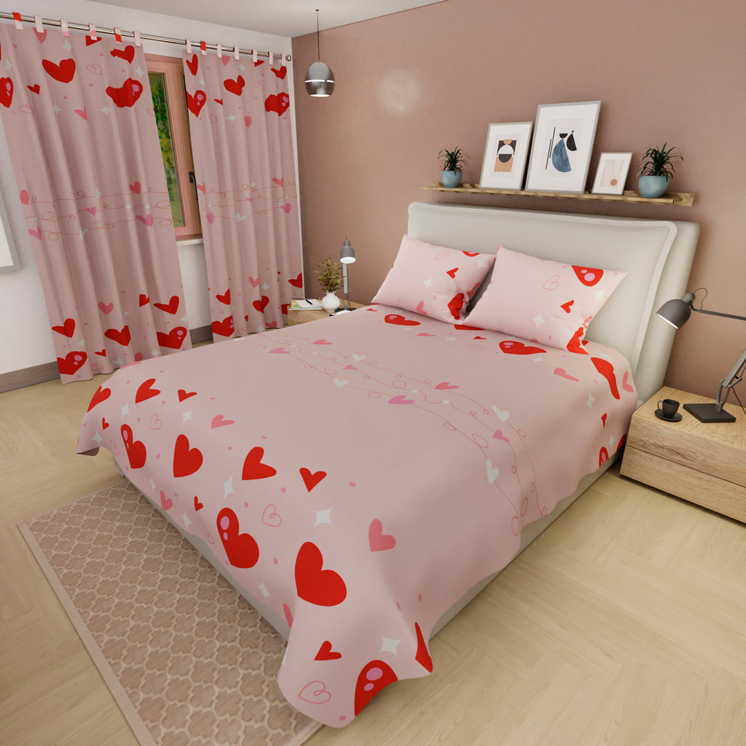 Juego De Sábanas Con Cortinas  Amor En El Aire Rojo