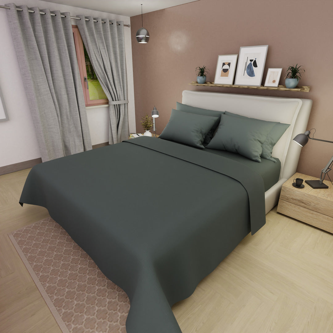 Juego De Sabanas 4 Fundas Linea My House Gris Musgo Suavizada