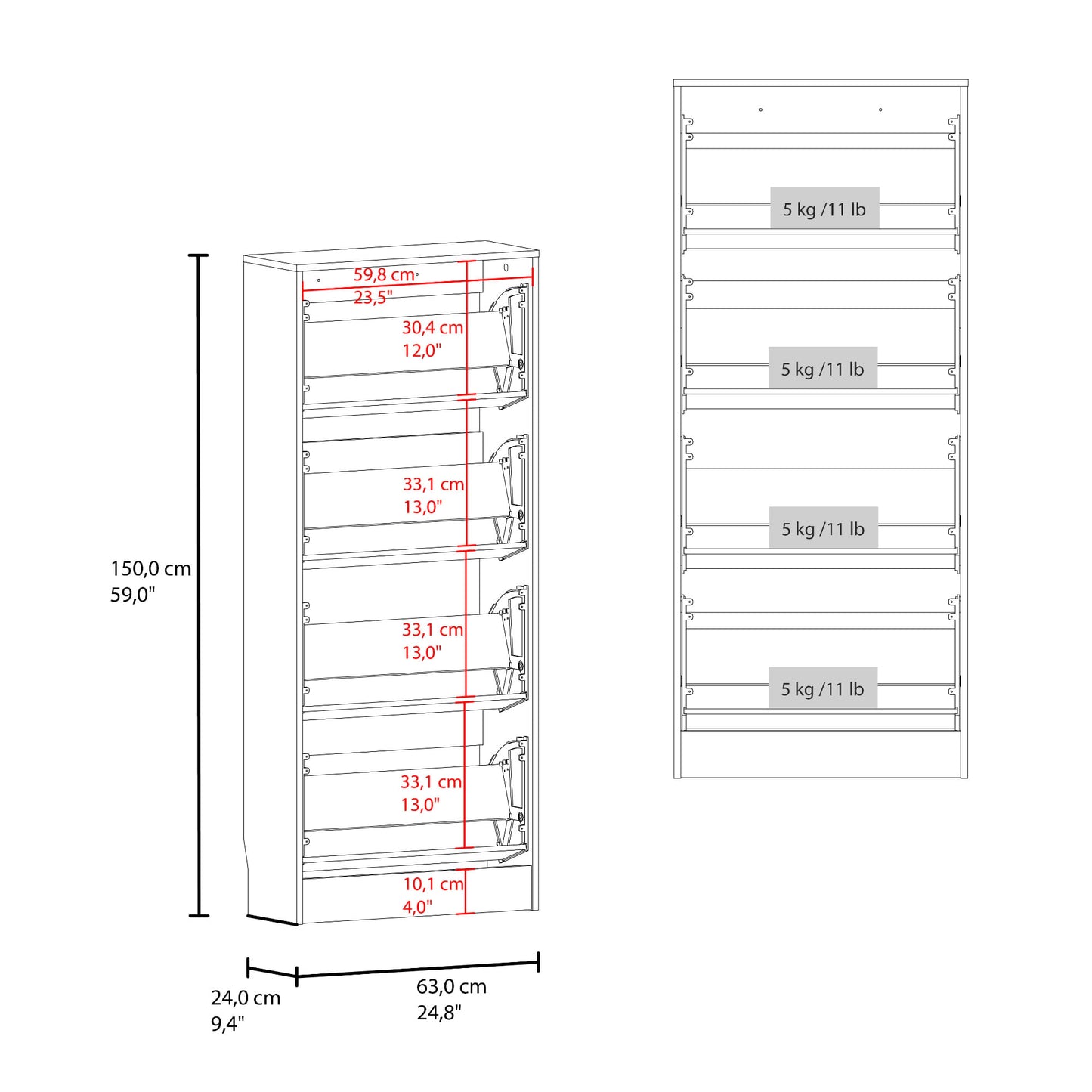 Zapatero Inola 4 Puertas 175X63X24 Rta Kronos Wengue Zf