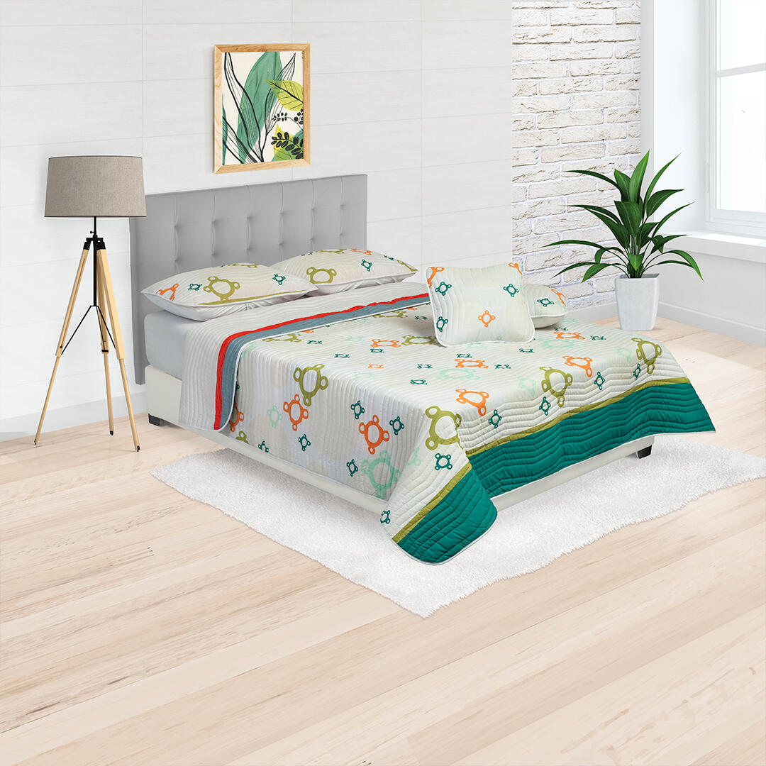 Cubrelecho Estampado Prensado Doble Faz Blanco Círculos