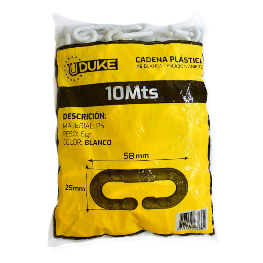 Cadena Plastica  6 Blanca Eslabon Abierto X 10 Mts Uduke
