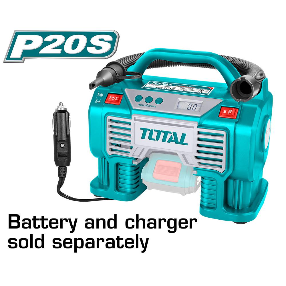 Compresor Mini Inalambrico 20V 160Psi Automatico Para Carro Bateria Y Cargador No Incluido Total Tacli2002