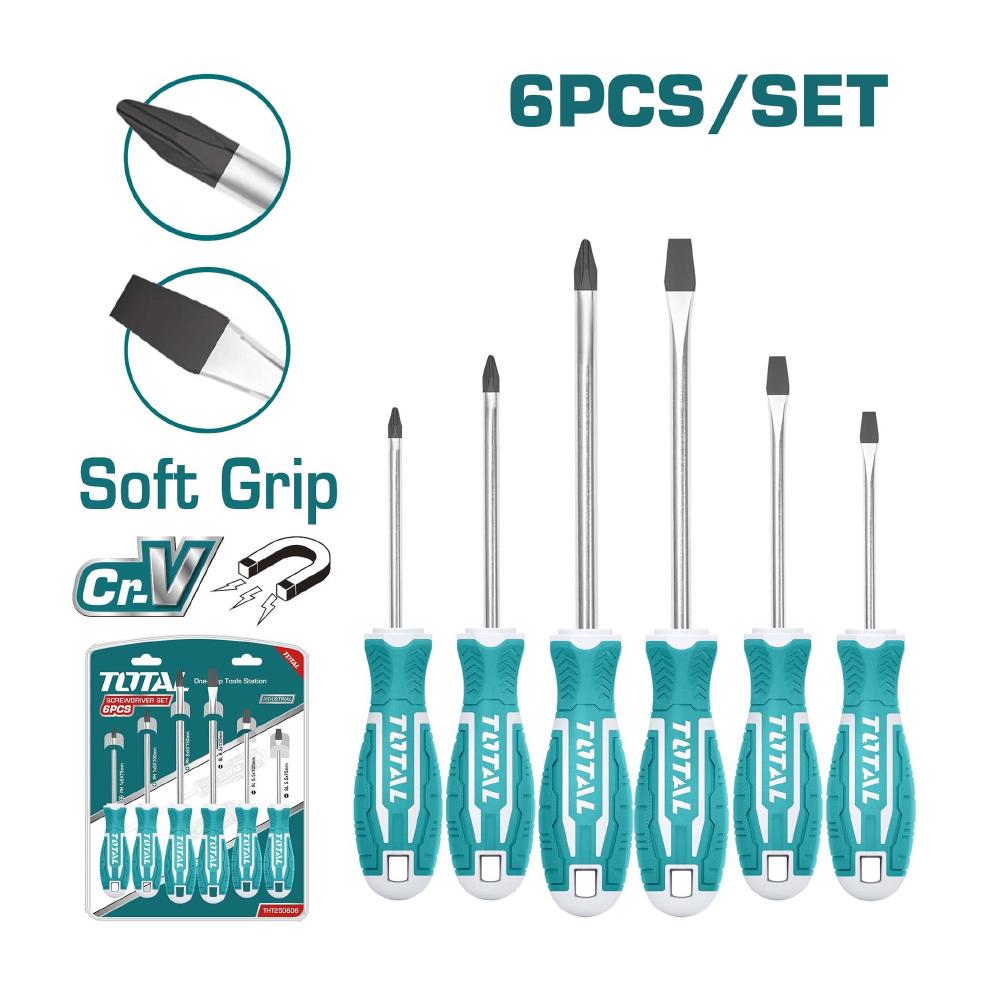 Juego Destornilladores X 6 Pcs Cromo Vanadium Punta Imantada Total Tht250606