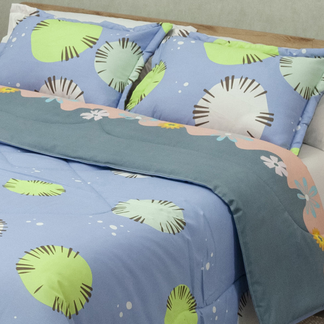Cubrelecho Semiacolchado Doble Faz  Destellos De Primavera Azul