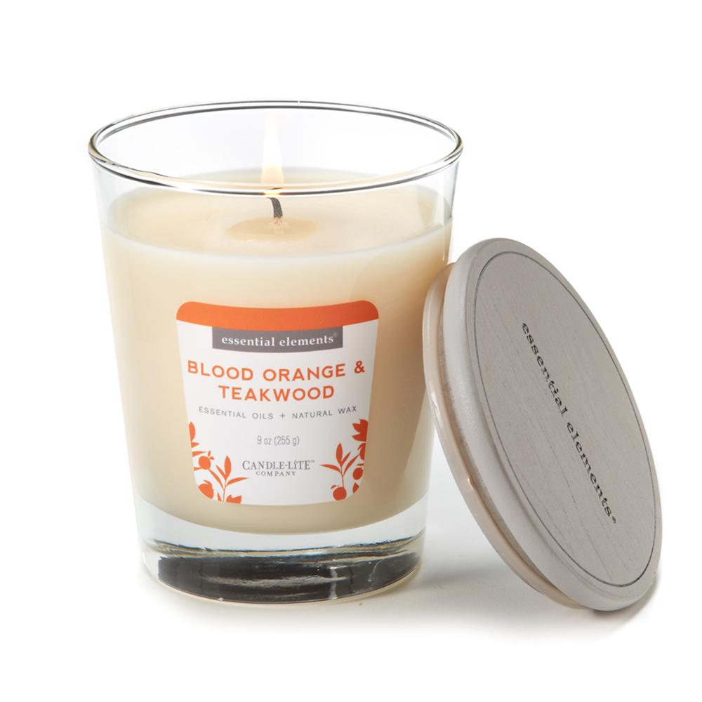 Vela 9 Oz Essential Elements Blood Orange  Teakwood Candle Lite 4471324