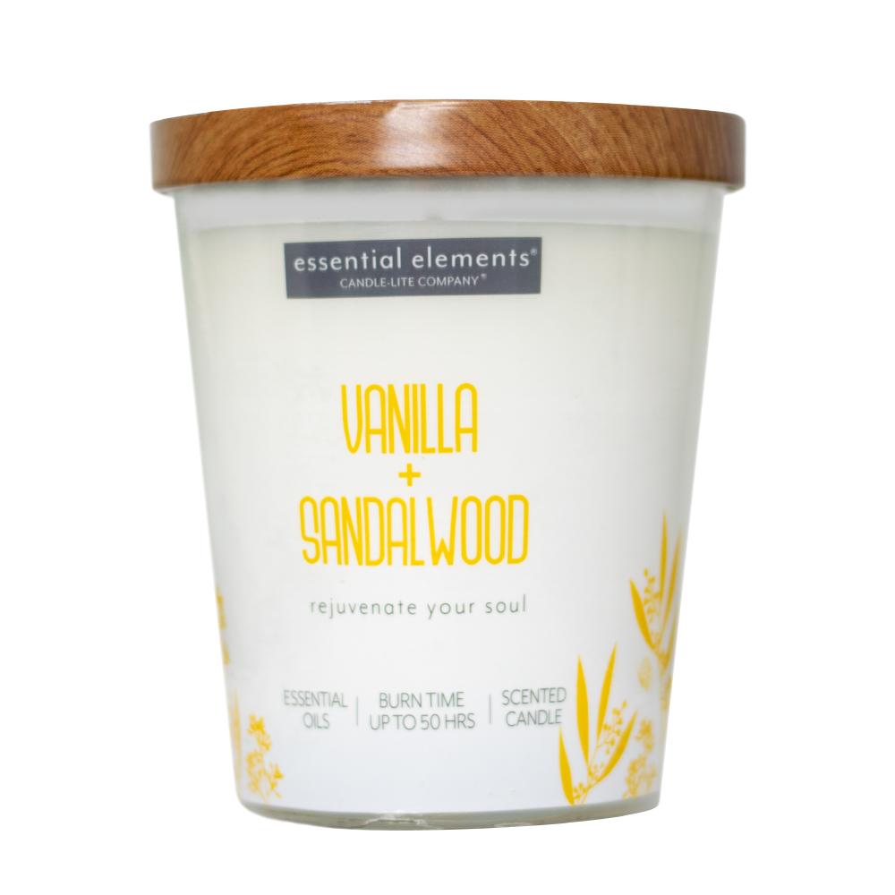 Vela 9 Oz Essential Elements Vanilla  Sandalwood Candle Lite 4471344