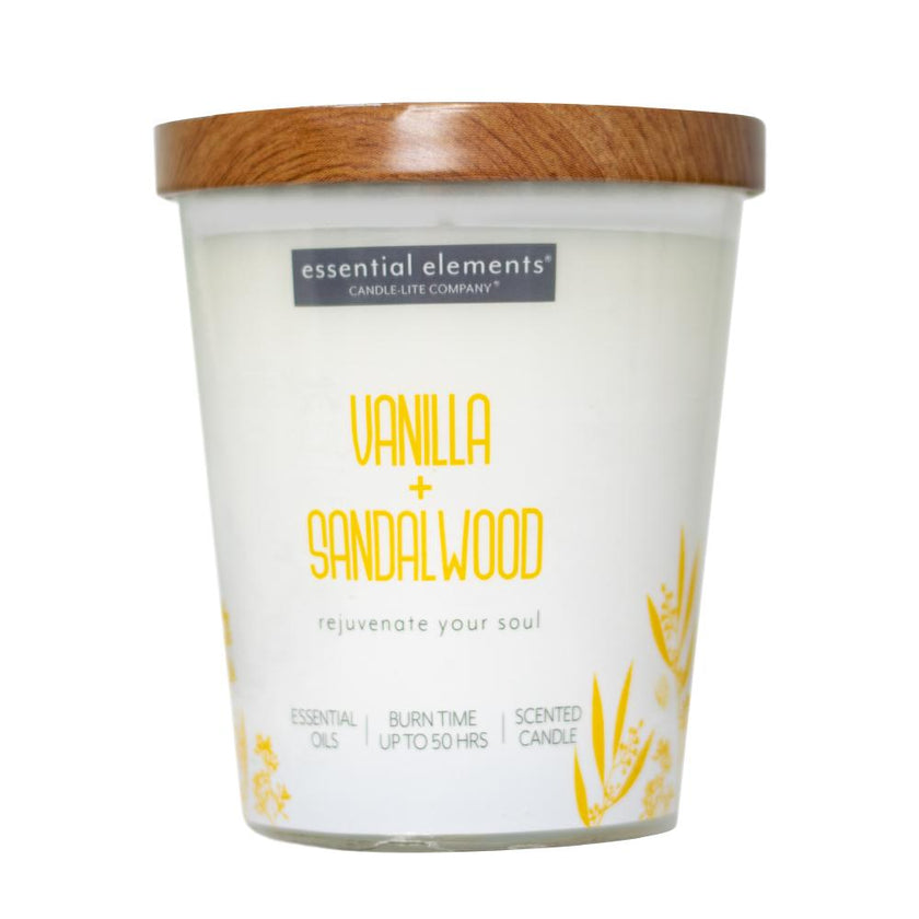 Vela 9 Oz Essential Elements Vanilla  Sandalwood Candle Lite 4471344
