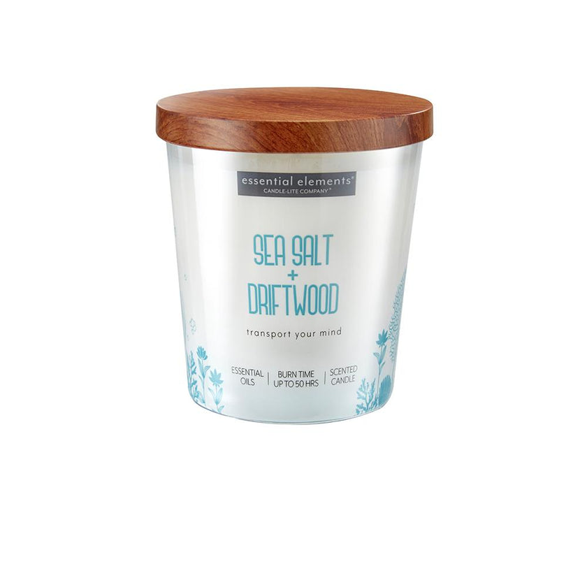 Vela 9 Oz Essential Elements Sea Salt  Driftwood Candle Lite 4471368