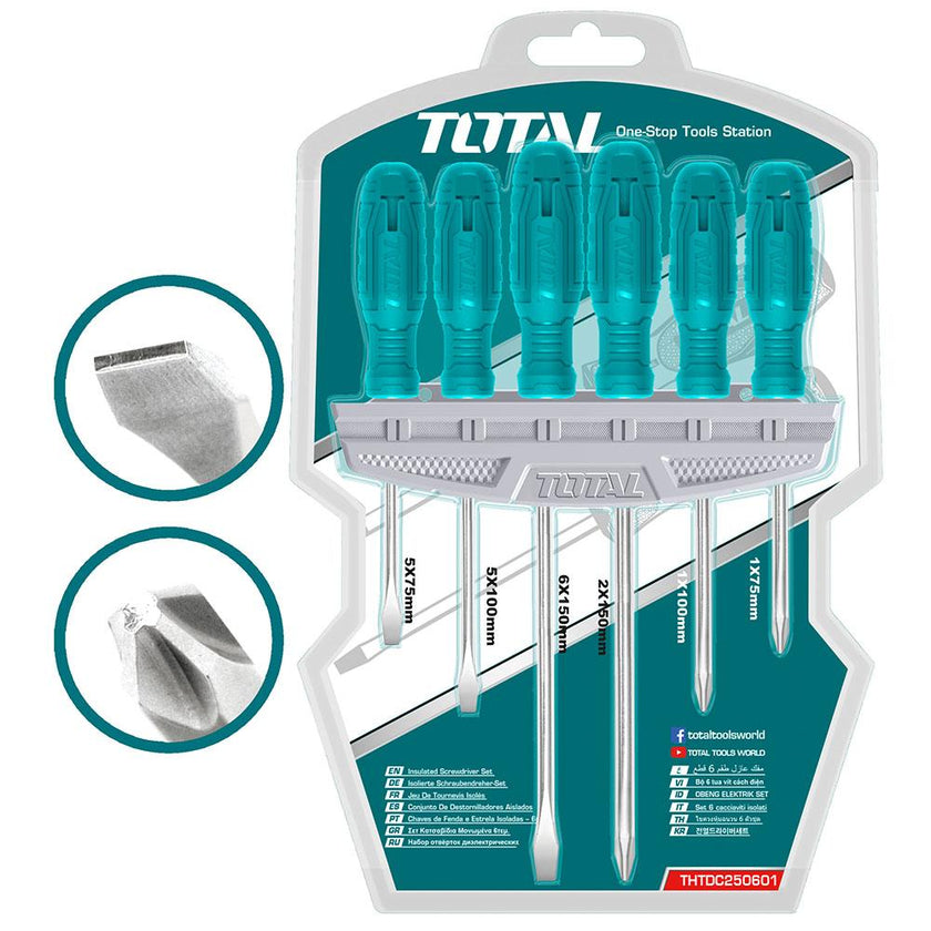 Juego Destornilladores X 6 Pcs Vanadium Mango Ergonomico Total Thtdc250601