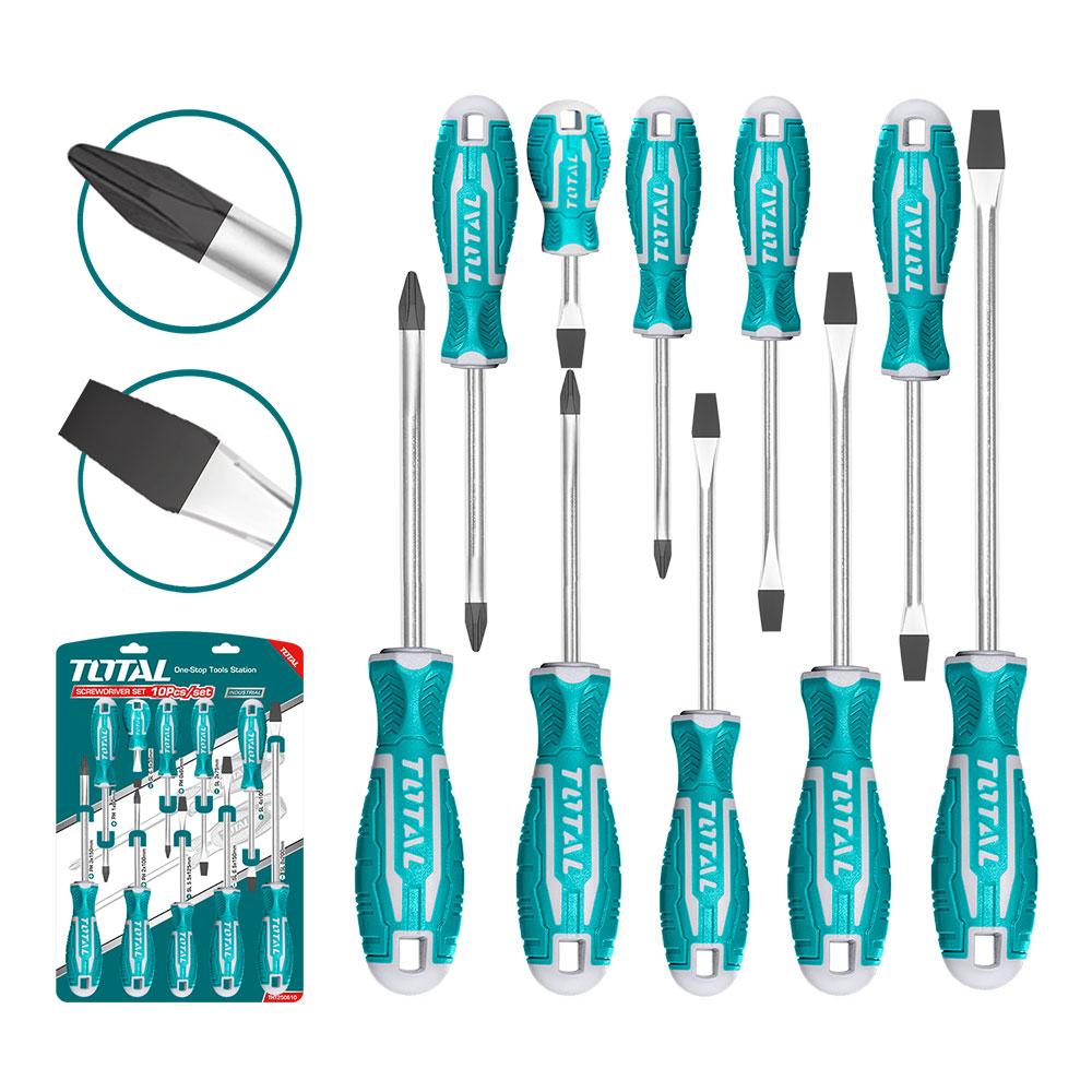 Destornillador Cromo Vanadium Imantado Juego X 10 Pzs Total Tht250610