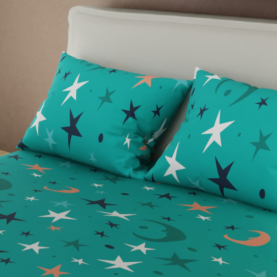 Juego De Sábanas Con Cortinas  Universo Interior Aguamarina
