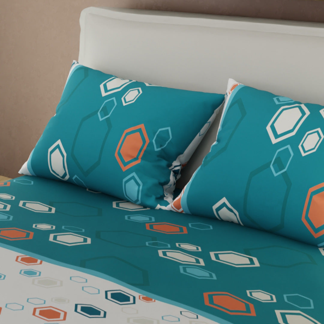 Juego De Sábanas Con Cortinas Mosaico Moderno En Azul