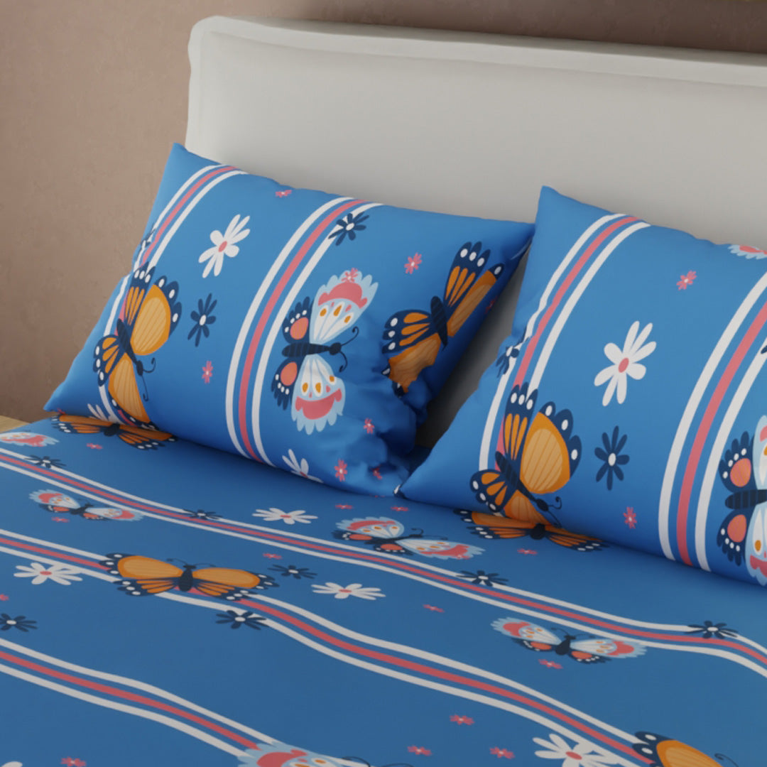 Sábana Ajustable Florecer De En Sueño Azul