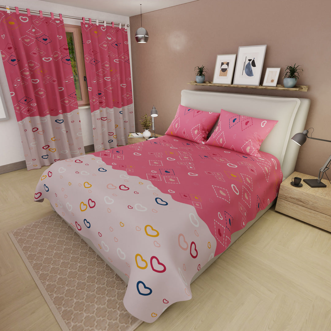 Juego De Sábanas Microfibra Suavizada Dream Hearts Rosa
